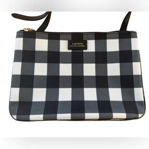 Ralph Lauren Black/White gingham new cross body 10” w x 7.25” h, 2 zipper areas.